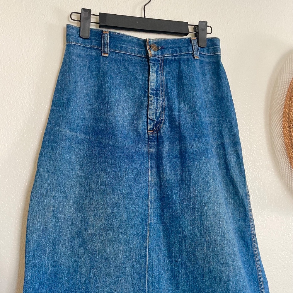 Vintage Levi Denim Midi Skirt High Waist A Line USA Made - Picture 2 of 6